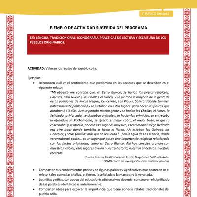 Actividad sugerida: LC02 - Colla - U1 - N°2: Valoran los relatos del pueblo colla Actividad sugerida: LC02 - Colla - U1 - N°2: Valoran los relatos del pueblo colla