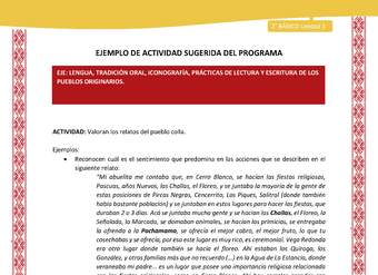 Actividad sugerida: LC02 - Colla - U1 - N°2: Valoran los relatos del pueblo colla Actividad sugerida: LC02 - Colla - U1 - N°2: Valoran los relatos del pueblo colla
