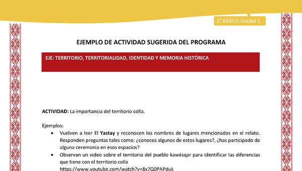 Actividad sugerida: LC02 - Colla - U1 - N°5: La importancia del territorio colla. Actividad sugerida: LC02 - Colla - U1 - N°5: La importancia del territorio colla.