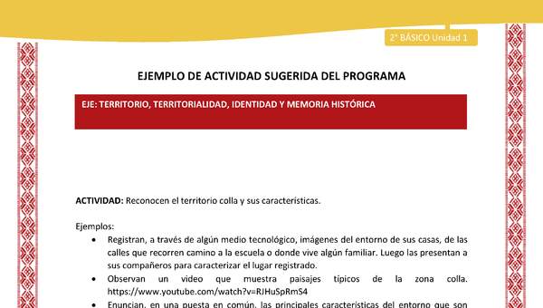 Actividad sugerida: LC02 - Colla - U1 - N°4: Reconocen el territorio colla y sus características. Actividad sugerida: LC02 - Colla - U1 - N°4: Reconocen el territorio colla y sus características.