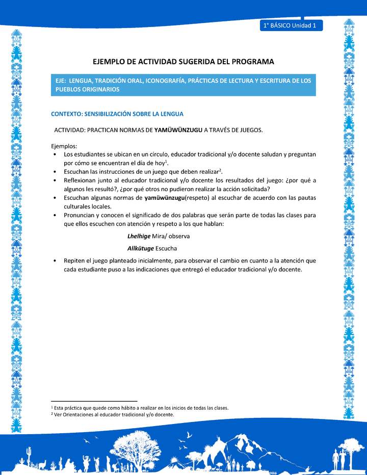 Actividad sugerida: LC01 - Mapuche - U1 - N°1: PRACTICAN NORMAS DE YAMÜWÜNZUGU A TRAVÉS DE JUEGOS. Actividad sugerida: LC01 - Mapuche - U1 - N°1: PRACTICAN NORMAS DE YAMÜWÜNZUGU A TRAVÉS DE JUEGOS.
