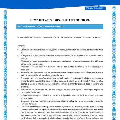 Actividad sugerida: LC01 - Mapuche - U2 - N°7: PRACTICAN LA DENOMINACIÓN DE LOS PUNTOS CARDINALES A TRAVÉS DE JUEGOS. Actividad sugerida: LC01 - Mapuche - U2 - N°7: PRACTICAN LA DENOMINACIÓN DE LOS PUNTOS CARDINALES A TRAVÉS DE JUEGOS.