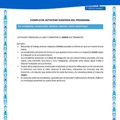 Actividad sugerida: LC01 - Mapuche - U2 - N°11: OBSERVAN LA LUNA Y COMENTAN EL KIMÜN QUE TRANSMITE. Actividad sugerida: LC01 - Mapuche - U2 - N°11: OBSERVAN LA LUNA Y COMENTAN EL KIMÜN QUE TRANSMITE.