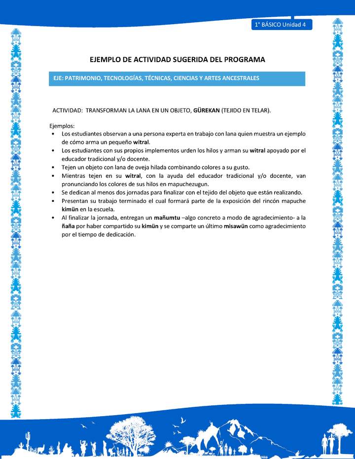 Actividad sugerida: LC01 - Mapuche - U4 - N°8: TRANSFORMAN LA LANA EN UN OBJETO, GÜREKAN (TEJIDO EN TELAR). Actividad sugerida: LC01 - Mapuche - U4 - N°8: TRANSFORMAN LA LANA EN UN OBJETO, GÜREKAN (TEJIDO EN TELAR).