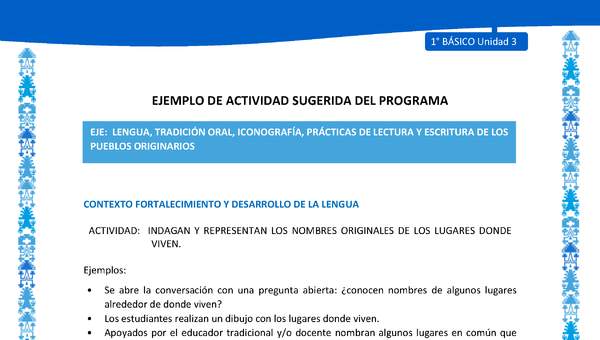 Actividad sugerida: LC01 - Mapuche - U3 - N°5: INDAGAN Y REPRESENTAN LOS NOMBRES ORIGINALES DE LOS LUGARES DONDE VIVEN. Actividad sugerida: LC01 - Mapuche - U3 - N°5: INDAGAN Y REPRESENTAN LOS NOMBRES ORIGINALES DE LOS LUGARES DONDE VIVEN.