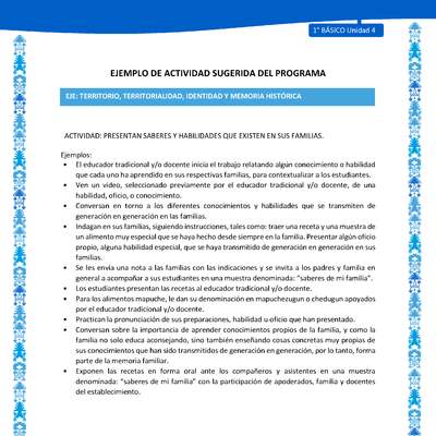 Actividad sugerida: LC01 - Mapuche - U4 - N°4: PRESENTAN SABERES Y HABILIDADES QUE EXISTEN EN SUS FAMILIAS. Actividad sugerida: LC01 - Mapuche - U4 - N°4: PRESENTAN SABERES Y HABILIDADES QUE EXISTEN EN SUS FAMILIAS.