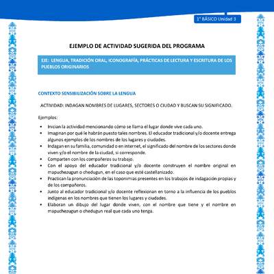 Actividad sugerida: LC01 - Mapuche - U3 - N°1: INDAGAN NOMBRES DE LUGARES, SECTORES O CIUDAD Y BUSCAN SU SIGNIFICADO Actividad sugerida: LC01 - Mapuche - U3 - N°1: INDAGAN NOMBRES DE LUGARES, SECTORES O CIUDAD Y BUSCAN SU SIGNIFICADO