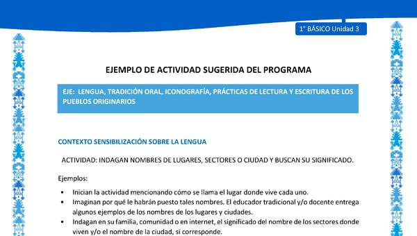 Actividad sugerida: LC01 - Mapuche - U3 - N°1: INDAGAN NOMBRES DE LUGARES, SECTORES O CIUDAD Y BUSCAN SU SIGNIFICADO Actividad sugerida: LC01 - Mapuche - U3 - N°1: INDAGAN NOMBRES DE LUGARES, SECTORES O CIUDAD Y BUSCAN SU SIGNIFICADO