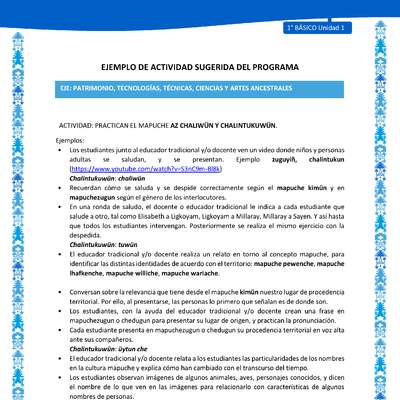 Actividad sugerida: LC01 - Mapuche - U1 - N°9: PRACTICAN EL MAPUCHE AZ CHALIWÜN Y CHALINTUKUWÜN. Actividad sugerida: LC01 - Mapuche - U1 - N°9: PRACTICAN EL MAPUCHE AZ CHALIWÜN Y CHALINTUKUWÜN.