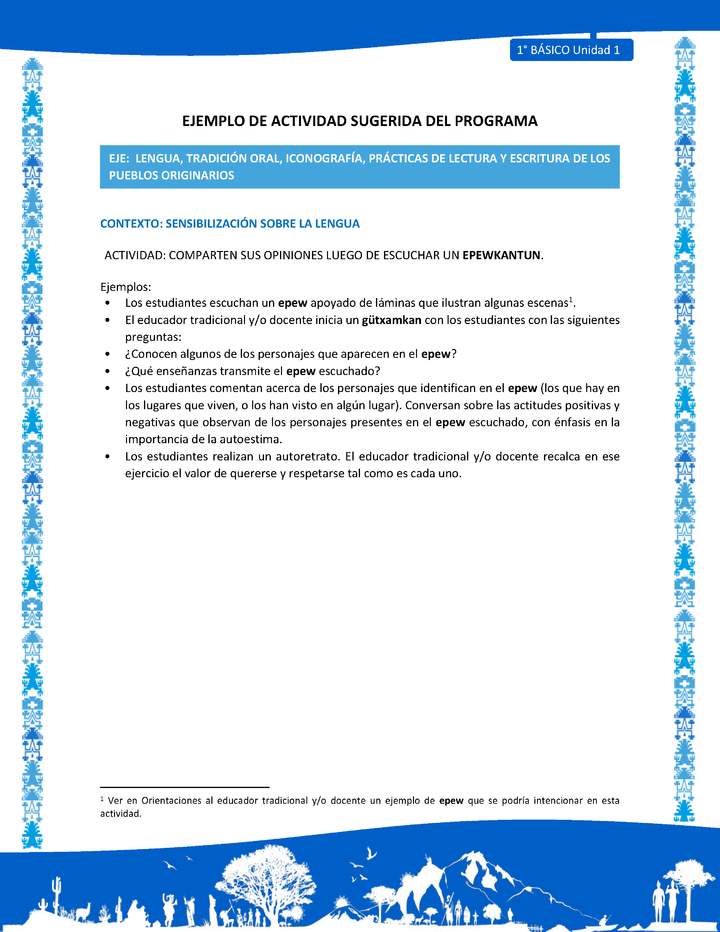 Actividad sugerida: LC01 - Mapuche - U1 - N°2: COMPARTEN SUS OPINIONES LUEGO DE ESCUCHAR UN EPEWKANTUN. Actividad sugerida: LC01 - Mapuche - U1 - N°2: COMPARTEN SUS OPINIONES LUEGO DE ESCUCHAR UN EPEWKANTUN.