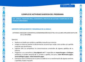 Actividad sugerida: LC01 - Mapuche - U3 - N°6: INDAGAN Y COMENTAN LA DENOMINACIÓN ANCESTRAL DE ALGUNOS APELLIDOS MAPUCHE DE SU ENTORNO. Actividad sugerida: LC01 - Mapuche - U3 - N°6: INDAGAN Y COMENTAN LA DENOMINACIÓN ANCESTRAL DE ALGUNOS APELLIDOS MAPUCHE DE SU ENTORNO.