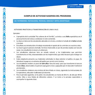 Actividad sugerida: LC01 - Mapuche - U4 - N°7: PRACTICAN LA TRANSFORMACIÓN DE LANA A HILO. Actividad sugerida: LC01 - Mapuche - U4 - N°7: PRACTICAN LA TRANSFORMACIÓN DE LANA A HILO.