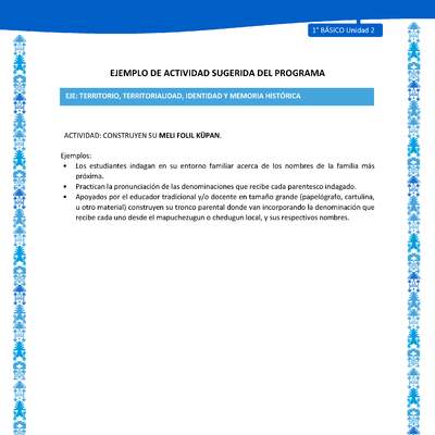 Actividad sugerida: LC01 - Mapuche - U2 - N°5: CONSTRUYEN SU MELI FOLIL KÜPAN Actividad sugerida: LC01 - Mapuche - U2 - N°5: CONSTRUYEN SU MELI FOLIL KÜPAN