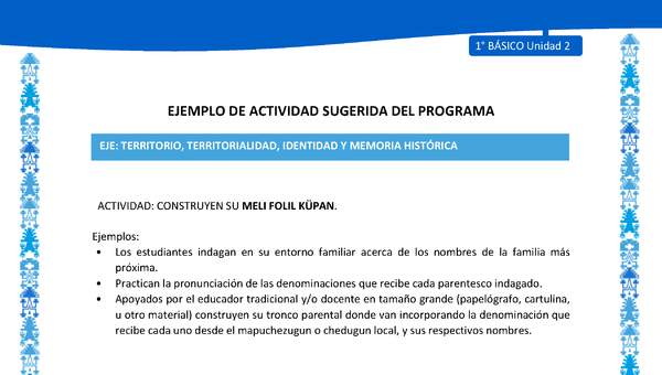 Actividad sugerida: LC01 - Mapuche - U2 - N°5: CONSTRUYEN SU MELI FOLIL KÜPAN Actividad sugerida: LC01 - Mapuche - U2 - N°5: CONSTRUYEN SU MELI FOLIL KÜPAN
