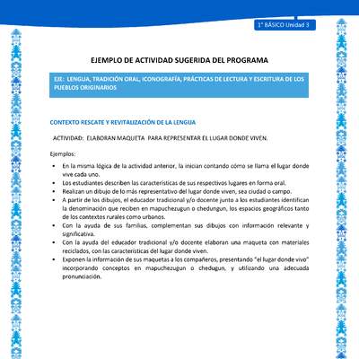 Actividad sugerida: LC01 - Mapuche - U3 - N°3: ELABORAN MAQUETA PARA REPRESENTAR EL LUGAR DONDE VIVEN. Actividad sugerida: LC01 - Mapuche - U3 - N°3: ELABORAN MAQUETA PARA REPRESENTAR EL LUGAR DONDE VIVEN.