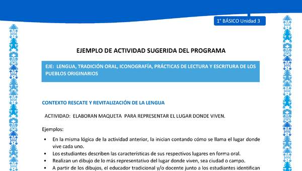 Actividad sugerida: LC01 - Mapuche - U3 - N°3: ELABORAN MAQUETA PARA REPRESENTAR EL LUGAR DONDE VIVEN. Actividad sugerida: LC01 - Mapuche - U3 - N°3: ELABORAN MAQUETA PARA REPRESENTAR EL LUGAR DONDE VIVEN.