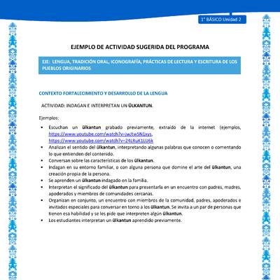 Actividad sugerida: LC01 - Mapuche - U2 - N°3: INDAGAN E INTERPRETAN UN ÜLKANTUN. Actividad sugerida: LC01 - Mapuche - U2 - N°3: INDAGAN E INTERPRETAN UN ÜLKANTUN.