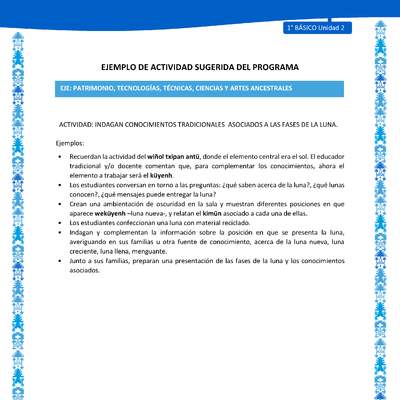 Actividad sugerida: LC01 - Mapuche - U2 - N°10: INDAGAN CONOCIMIENTOS TRADICIONALES ASOCIADOS A LAS FASES DE LA LUNA Actividad sugerida: LC01 - Mapuche - U2 - N°10: INDAGAN CONOCIMIENTOS TRADICIONALES ASOCIADOS A LAS FASES DE LA LUNA