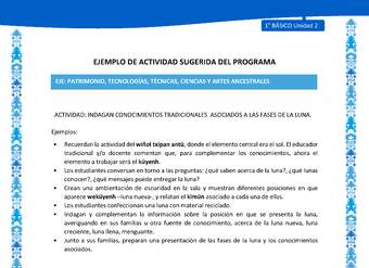Actividad sugerida: LC01 - Mapuche - U2 - N°10: INDAGAN CONOCIMIENTOS TRADICIONALES ASOCIADOS A LAS FASES DE LA LUNA Actividad sugerida: LC01 - Mapuche - U2 - N°10: INDAGAN CONOCIMIENTOS TRADICIONALES ASOCIADOS A LAS FASES DE LA LUNA