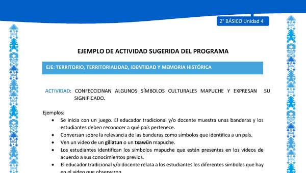 Actividad sugerida: LC02 - Mapuche - U4 - N°4:CONFECCIONAN ALGUNOS SÍMBOLOS CULTURALES MAPUCHE Y EXPRESAN SU SIGNIFICADO. Actividad sugerida: LC02 - Mapuche - U4 - N°4:CONFECCIONAN ALGUNOS SÍMBOLOS CULTURALES MAPUCHE Y EXPRESAN SU SIGNIFICADO.