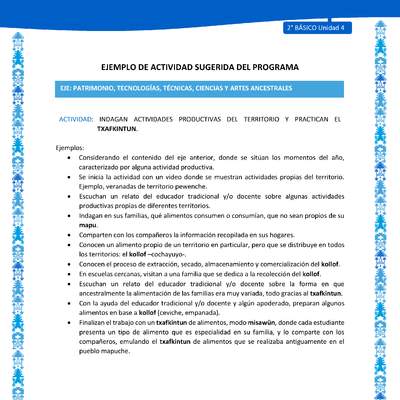 Actividad sugerida: LC02 - Mapuche - U4 - N°6:INDAGAN ACTIVIDADES PRODUCTIVAS DEL TERRITORIO Y PRACTICAN EL TXAFKINTUN. Actividad sugerida: LC02 - Mapuche - U4 - N°6:INDAGAN ACTIVIDADES PRODUCTIVAS DEL TERRITORIO Y PRACTICAN EL TXAFKINTUN.