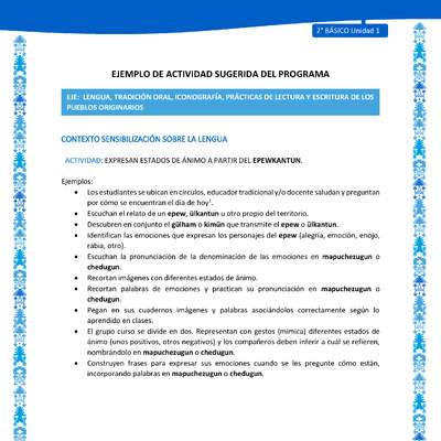 Actividad sugerida: LC02 - Mapuche - U1 - N°1: EXPRESAN ESTADOS DE ÁNIMO A PARTIR DEL EPEWKANTUN. Actividad sugerida: LC02 - Mapuche - U1 - N°1: EXPRESAN ESTADOS DE ÁNIMO A PARTIR DEL EPEWKANTUN.
