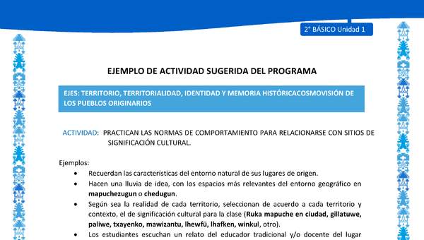 Actividad sugerida: LC02 - Mapuche - U1 - N°4: PRACTICAN LAS NORMAS DE COMPORTAMIENTO PARA RELACIONARSE CON SITIOS DE SIGNIFICACIÓN CULTURAL. Actividad sugerida: LC02 - Mapuche - U1 - N°4: PRACTICAN LAS NORMAS DE COMPORTAMIENTO PARA RELACIONARSE CON SITIOS DE SIGNIFICACIÓN CULTURAL.