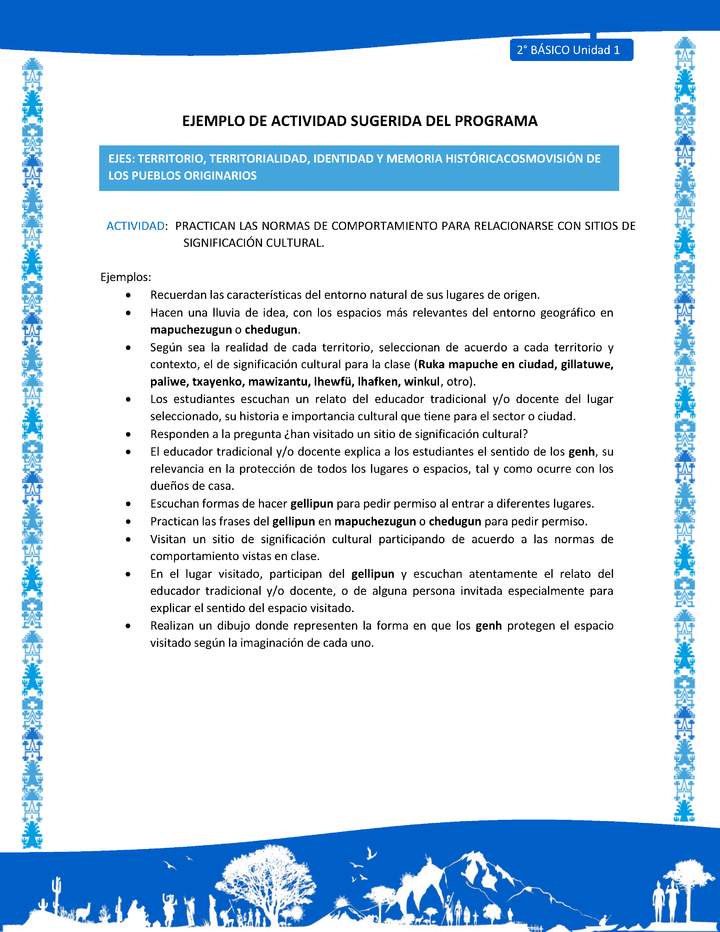 Actividad sugerida: LC02 - Mapuche - U1 - N°4: PRACTICAN LAS NORMAS DE COMPORTAMIENTO PARA RELACIONARSE CON SITIOS DE SIGNIFICACIÓN CULTURAL. Actividad sugerida: LC02 - Mapuche - U1 - N°4: PRACTICAN LAS NORMAS DE COMPORTAMIENTO PARA RELACIONARSE CON SITIOS DE SIGNIFICACIÓN CULTURAL.