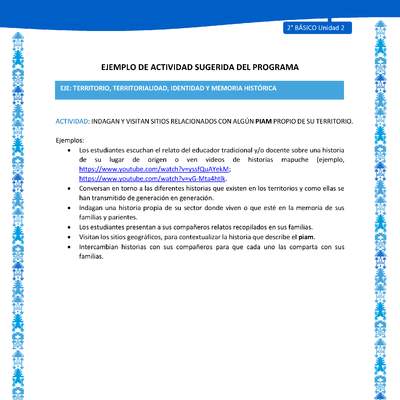 Actividad sugerida: LC02 - Mapuche - U2 - N°4: INDAGAN Y VISITAN SITIOS RELACIONADOS CON ALGÚN PIAM PROPIO DE SU TERRITORIO. Actividad sugerida: LC02 - Mapuche - U2 - N°4: INDAGAN Y VISITAN SITIOS RELACIONADOS CON ALGÚN PIAM PROPIO DE SU TERRITORIO.