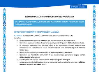 Actividad sugerida: LC02 - Mapuche - U2 - N°3: REPRESENTAN A TRAVÉS DE UN JUEGO SUS HABILIDADES COMO CHE. Actividad sugerida: LC02 - Mapuche - U2 - N°3: REPRESENTAN A TRAVÉS DE UN JUEGO SUS HABILIDADES COMO CHE.
