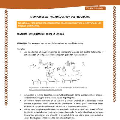 Actividad sugerida: LC01 - Lickanantay - U4 - N°1: DAN A CONOCER EXPRESIONES DE LA ESCRITURA ANCESTRAL LICKANANTAY. Actividad sugerida: LC01 - Lickanantay - U4 - N°1: DAN A CONOCER EXPRESIONES DE LA ESCRITURA ANCESTRAL LICKANANTAY.