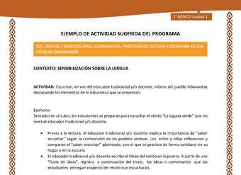 Actividad sugerida: LC01 - Lickanantay - U1 - N°1: ESCUCHAN, EN VOZ DEL EDUCADOR TRADICIONAL Y/O DOCENTE, RELATOS DEL PUEBLO LICKANANTAY DESTACANDO LOS ELEMENTOS DE LA NATURALEZA QUE SE PRESENTAN. Actividad sugerida: LC01 - Lickanantay - U1 - N°1: ESCUCHAN, EN VOZ DEL EDUCADOR TRADICIONAL Y/O DOCENTE, RELATOS DEL PUEBLO LICKANANTAY DESTACANDO LOS ELEMENTOS DE LA NATURALEZA QUE SE PRESENTAN.