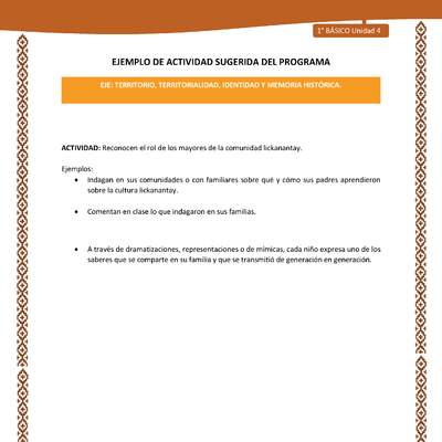 Actividad sugerida: LC01 - Lickanantay - U4 - N°3: RECONOCEN EL ROL DE LOS MAYORES DE LA COMUNIDAD LICKANANTAY. Actividad sugerida: LC01 - Lickanantay - U4 - N°3: RECONOCEN EL ROL DE LOS MAYORES DE LA COMUNIDAD LICKANANTAY.