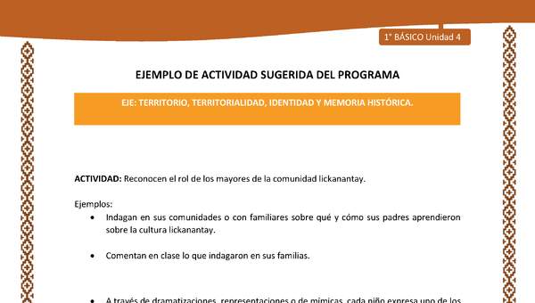Actividad sugerida: LC01 - Lickanantay - U4 - N°3: RECONOCEN EL ROL DE LOS MAYORES DE LA COMUNIDAD LICKANANTAY. Actividad sugerida: LC01 - Lickanantay - U4 - N°3: RECONOCEN EL ROL DE LOS MAYORES DE LA COMUNIDAD LICKANANTAY.