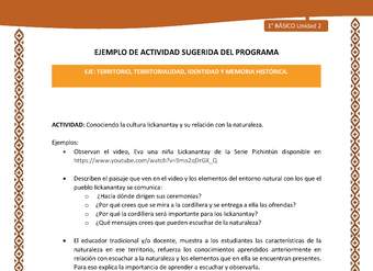 Actividad sugerida: LC01 - Lickanantay - U2 - N°3: CONOCIENDO LA CULTURA LICKANANTAY Y SU RELACIÓN CON LA NATURALEZA. Actividad sugerida: LC01 - Lickanantay - U2 - N°3: CONOCIENDO LA CULTURA LICKANANTAY Y SU RELACIÓN CON LA NATURALEZA.