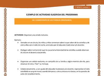 Actividad sugerida: LC01 - Lickanantay - U2 - N°7: ORGANIZAN UNA VELADA NOCTURNA. Actividad sugerida: LC01 - Lickanantay - U2 - N°7: ORGANIZAN UNA VELADA NOCTURNA.