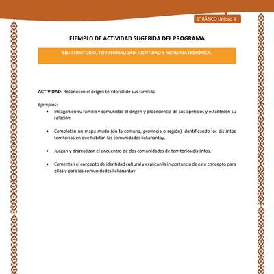 Actividad sugerida: LC01 - Lickanantay - U4 - N°2: RECONOCEN EL ORIGEN TERRITORIAL DE SUS FAMILIAS. Actividad sugerida: LC01 - Lickanantay - U4 - N°2: RECONOCEN EL ORIGEN TERRITORIAL DE SUS FAMILIAS.