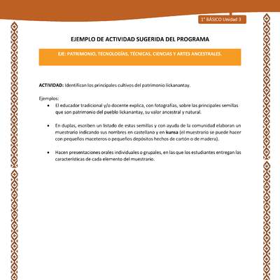 Actividad sugerida: LC01 - Lickanantay - U3 - N°6: IDENTIFICAN LOS PRINCIPALES CULTIVOS DEL PATRIMONIO LICKANANTAY. Actividad sugerida: LC01 - Lickanantay - U3 - N°6: IDENTIFICAN LOS PRINCIPALES CULTIVOS DEL PATRIMONIO LICKANANTAY.