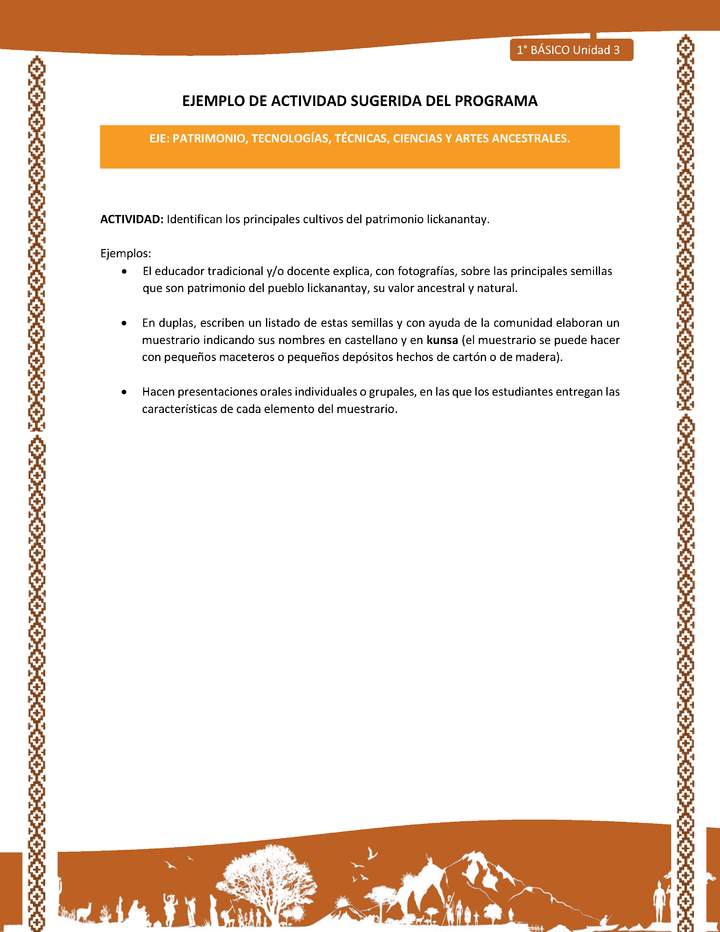 Actividad sugerida: LC01 - Lickanantay - U3 - N°6: IDENTIFICAN LOS PRINCIPALES CULTIVOS DEL PATRIMONIO LICKANANTAY. Actividad sugerida: LC01 - Lickanantay - U3 - N°6: IDENTIFICAN LOS PRINCIPALES CULTIVOS DEL PATRIMONIO LICKANANTAY.