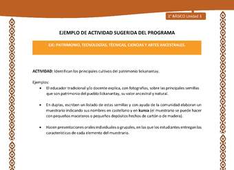 Actividad sugerida: LC01 - Lickanantay - U3 - N°6: IDENTIFICAN LOS PRINCIPALES CULTIVOS DEL PATRIMONIO LICKANANTAY. Actividad sugerida: LC01 - Lickanantay - U3 - N°6: IDENTIFICAN LOS PRINCIPALES CULTIVOS DEL PATRIMONIO LICKANANTAY.