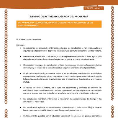 Actividad sugerida: LC02 - Lickanantay - U2 - N°7: SALIDA A TERRENO. Actividad sugerida: LC02 - Lickanantay - U2 - N°7: SALIDA A TERRENO.