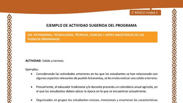 Actividad sugerida: LC02 - Lickanantay - U2 - N°7: SALIDA A TERRENO. Actividad sugerida: LC02 - Lickanantay - U2 - N°7: SALIDA A TERRENO.