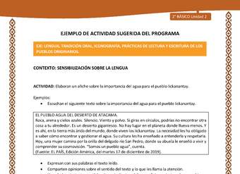 Actividad sugerida: LC02 - Lickanantay - U2 - N°2: ELABORAN UN AFICHE SOBRE LA IMPORTANCIA DEL AGUA PARA EL PUEBLO LICKANANTAY. Actividad sugerida: LC02 - Lickanantay - U2 - N°2: ELABORAN UN AFICHE SOBRE LA IMPORTANCIA DEL AGUA PARA EL PUEBLO LICKANANTAY.