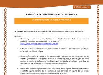 Actividad sugerida: LC02 - Lickanantay - U1 - N°8: RELACIONAN CANTOS TRADICIONALES CON CEREMONIAS PROPIAS DEL PUEBLO LICKANANTAY. Actividad sugerida: LC02 - Lickanantay - U1 - N°8: RELACIONAN CANTOS TRADICIONALES CON CEREMONIAS PROPIAS DEL PUEBLO LICKANANTAY.
