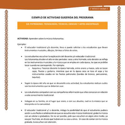 Actividad sugerida: LC02 - Lickanantay - U3 - N°8: APRENDEN SOBRE LA MÚSICA LICKANANTAY. Actividad sugerida: LC02 - Lickanantay - U3 - N°8: APRENDEN SOBRE LA MÚSICA LICKANANTAY.