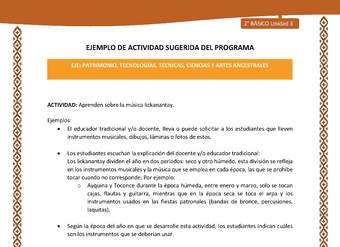 Actividad sugerida: LC02 - Lickanantay - U3 - N°8: APRENDEN SOBRE LA MÚSICA LICKANANTAY. Actividad sugerida: LC02 - Lickanantay - U3 - N°8: APRENDEN SOBRE LA MÚSICA LICKANANTAY.