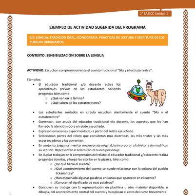 Actividad sugerida: LC02 - Lickanantay - U1 - N°1: ESCUCHAN COMPRENSIVAMENTE EL CUENTO TRADICIONAL “SILA Y EL EXTRATERRESTRE” Actividad sugerida: LC02 - Lickanantay - U1 - N°1: ESCUCHAN COMPRENSIVAMENTE EL CUENTO TRADICIONAL “SILA Y EL EXTRATERRESTRE”