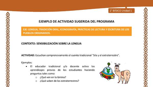 Actividad sugerida: LC02 - Lickanantay - U1 - N°1: ESCUCHAN COMPRENSIVAMENTE EL CUENTO TRADICIONAL “SILA Y EL EXTRATERRESTRE” Actividad sugerida: LC02 - Lickanantay - U1 - N°1: ESCUCHAN COMPRENSIVAMENTE EL CUENTO TRADICIONAL “SILA Y EL EXTRATERRESTRE”