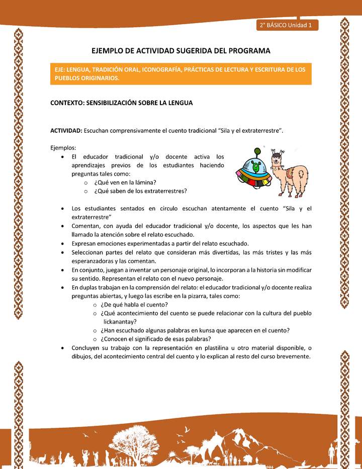 Actividad sugerida: LC02 - Lickanantay - U1 - N°1: ESCUCHAN COMPRENSIVAMENTE EL CUENTO TRADICIONAL “SILA Y EL EXTRATERRESTRE” Actividad sugerida: LC02 - Lickanantay - U1 - N°1: ESCUCHAN COMPRENSIVAMENTE EL CUENTO TRADICIONAL “SILA Y EL EXTRATERRESTRE”