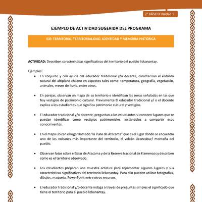 Actividad sugerida: LC02 - Lickanantay - U1 - N°5: DESCRIBEN CARACTERÍSTICAS SIGNIFICATIVAS DEL TERRITORIO DEL PUEBLO LICKANANTAY. Actividad sugerida: LC02 - Lickanantay - U1 - N°5: DESCRIBEN CARACTERÍSTICAS SIGNIFICATIVAS DEL TERRITORIO DEL PUEBLO LICKANANTAY.